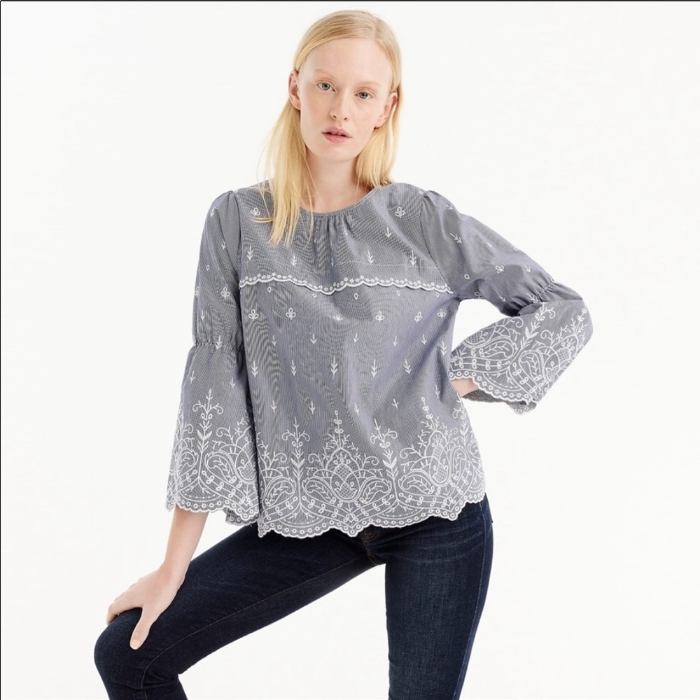 J. CREW Embroidered Bell Sleeve Poplin Shirt - Picture 2 of 11
